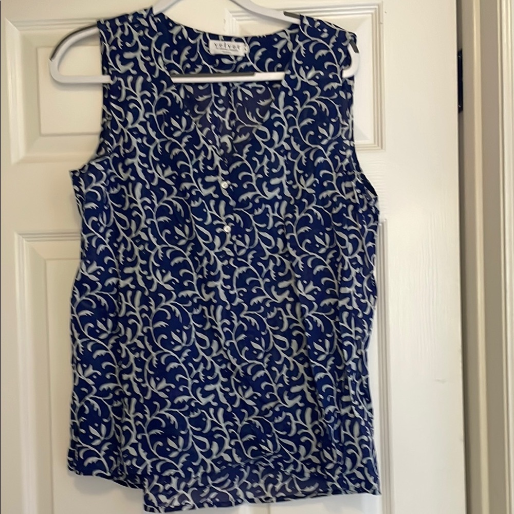 Blue and White Sleeveless Top